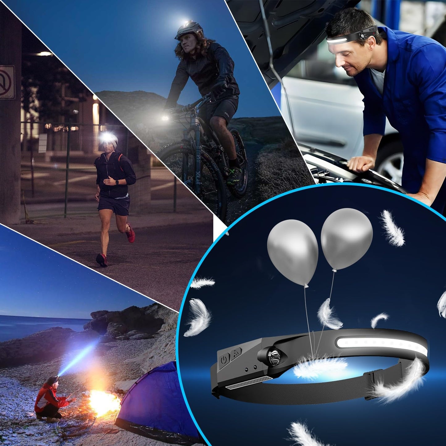 Rechargeable 4-Pack LED Headlamps with Motion Sensor