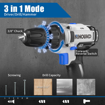 Cordless 20V Impact Drill Driver Set With Toll Set