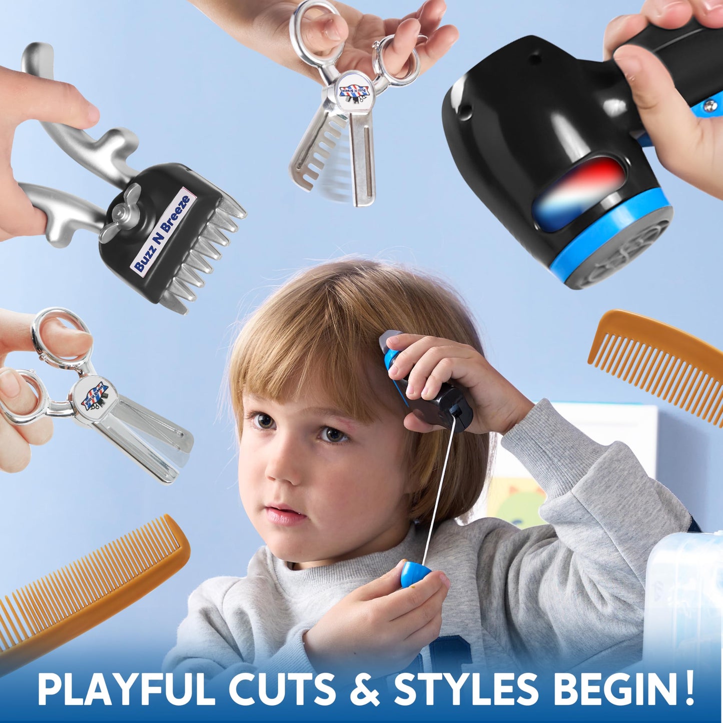 JOYIN Barber Shop Pretend Play Toy, 23 Pcs Kids Shaving Kit for Boys, Haircut Kit for Boys 3+ Year Old Birthday Gift, Upgraded Toddler Play Set with Storage Box for Role Play
