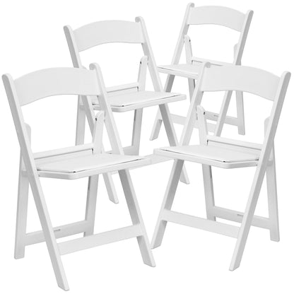 Flash Furniture Hercules Series Folding Chair - White Resin - Set of 4 800LB Weight Capacity Comfortable Event Chair - Light Weight Folding Chair