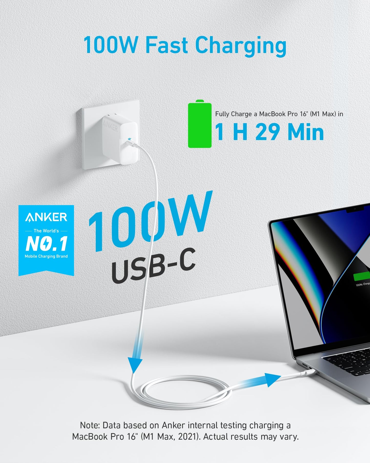 Mac Book Pro Charger, 100W USB C Charger, Anker Compact and Foldable Fast Charger for MacBook Air, Samsung Galaxy, iPad Pro, and All USB C Devices, 5 ft USB C to USB C Cable Included