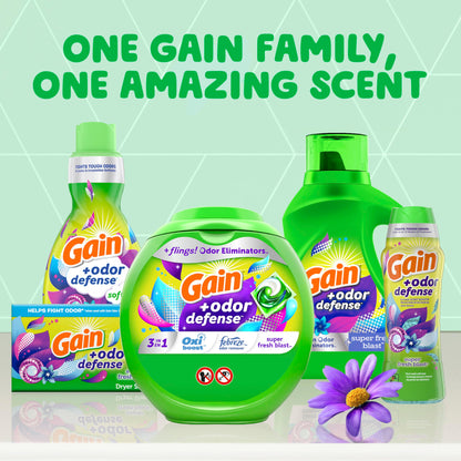 Gain + Odor Defense Liquid Laundry Detergent 2-Pack, Super Fresh Blast Scent, 65 fl oz each, 45 Loads each, HE Compatible