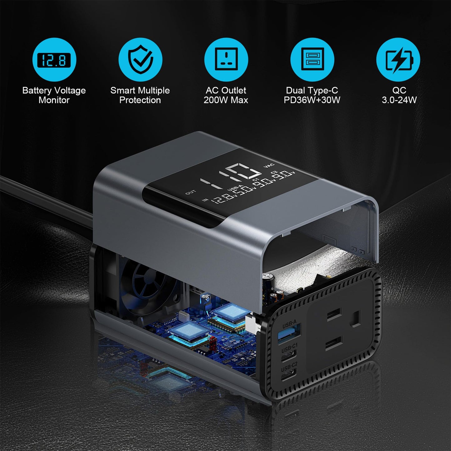 200W Car Power Inverter with Dual Outlets