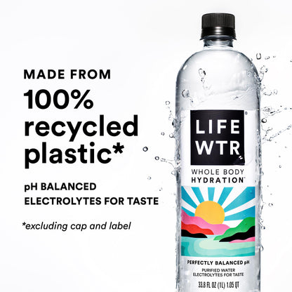 LIFEWTR Premium Purified Water, pH Balanced with Electrolytes, 100% recycled plastic bottles, 23.7 Fl Oz Flip Cap Bottles, 700 mL (Pack of 12)