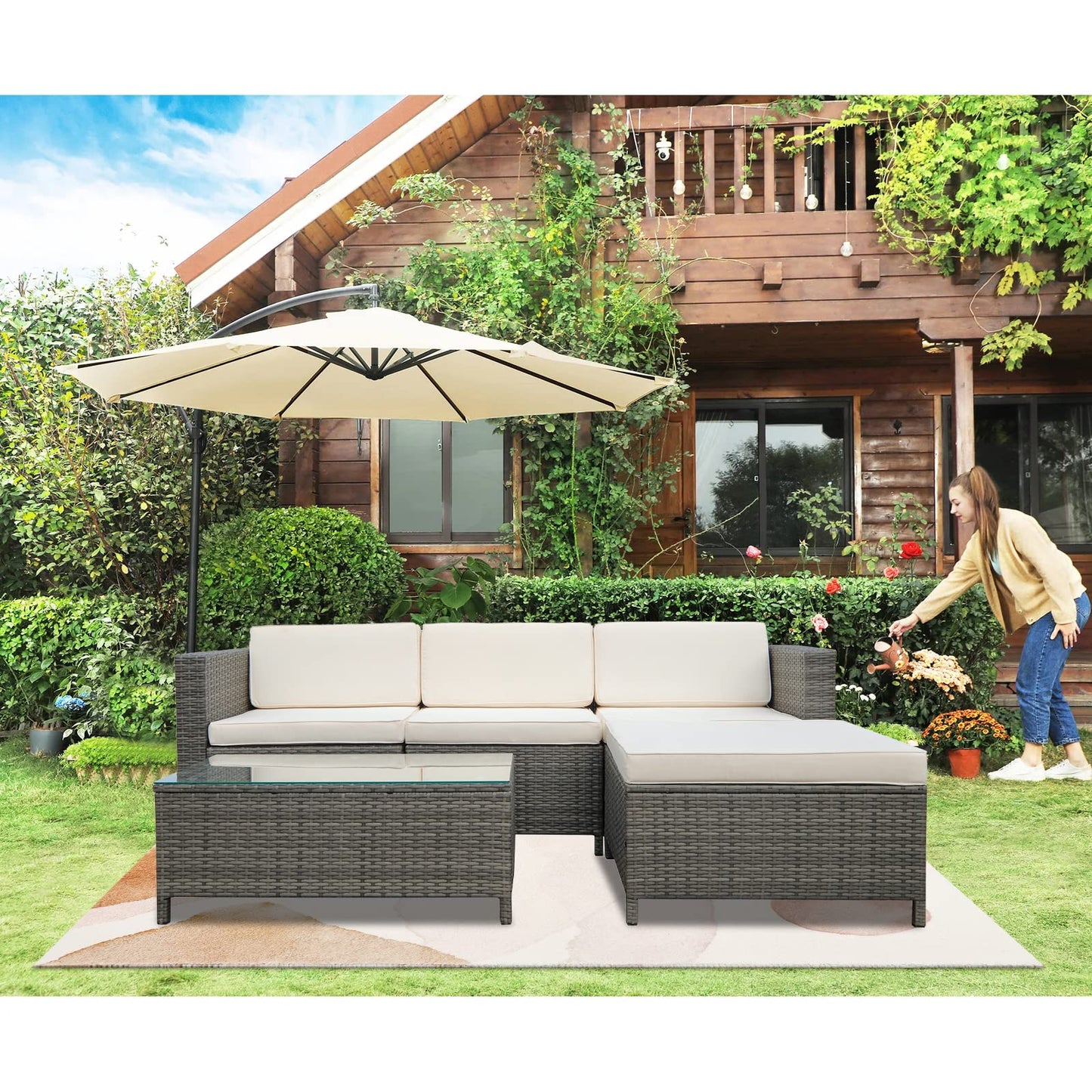 Outdoor Patio Sectional Furniture Set - Beige