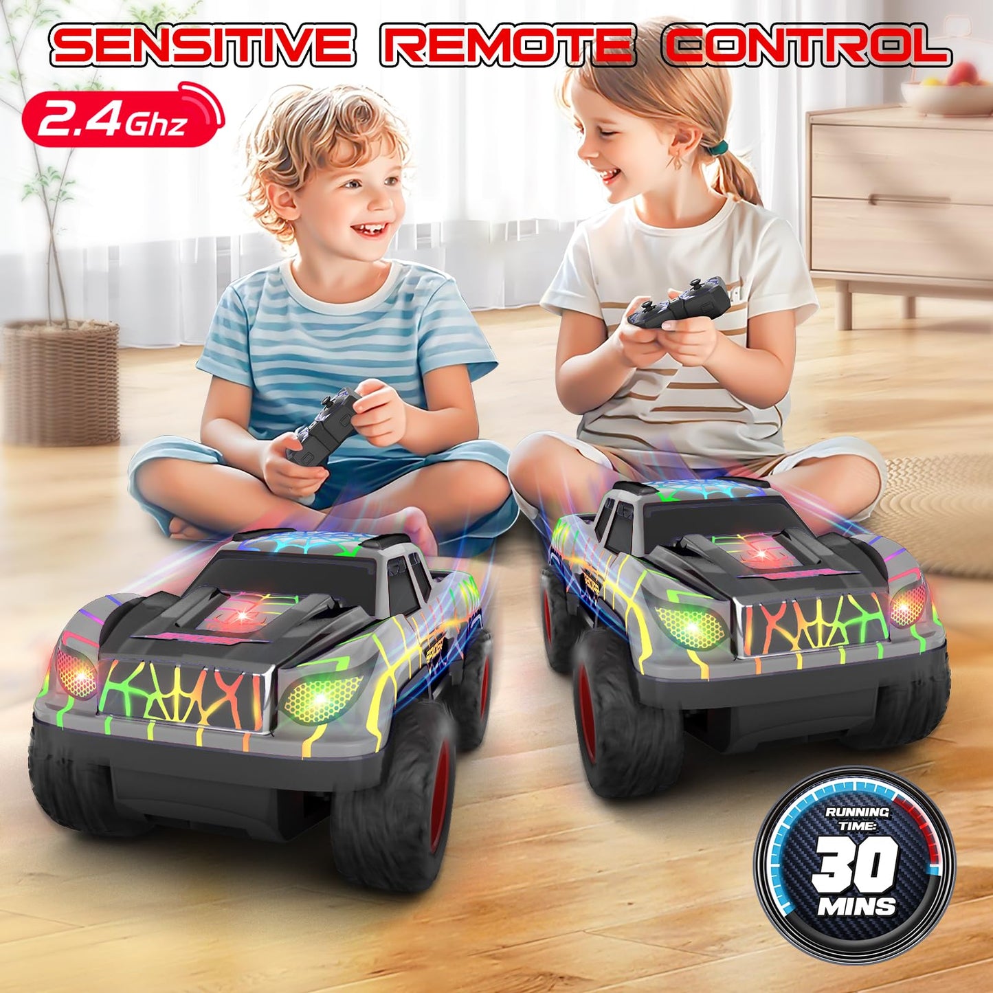 Spider Remote Control Car for Boys, Mini RC Racing Cars for Kids Ages 3 and up, 2.4Ghz Beginners RC Cars with Cool Light, Rechargeable Toy for Boys Ages 3 4 5 6 7 8 Birthday Xmas Gift, Black