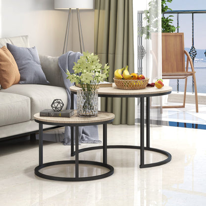 BOFENG Round Nesting Coffee Tables, Set of 2 End Tables for Living Room Balcony Office, Heavy Duty Stacking Side Tables, Premium Wooden Accent Furniture with Solid Metal Frame