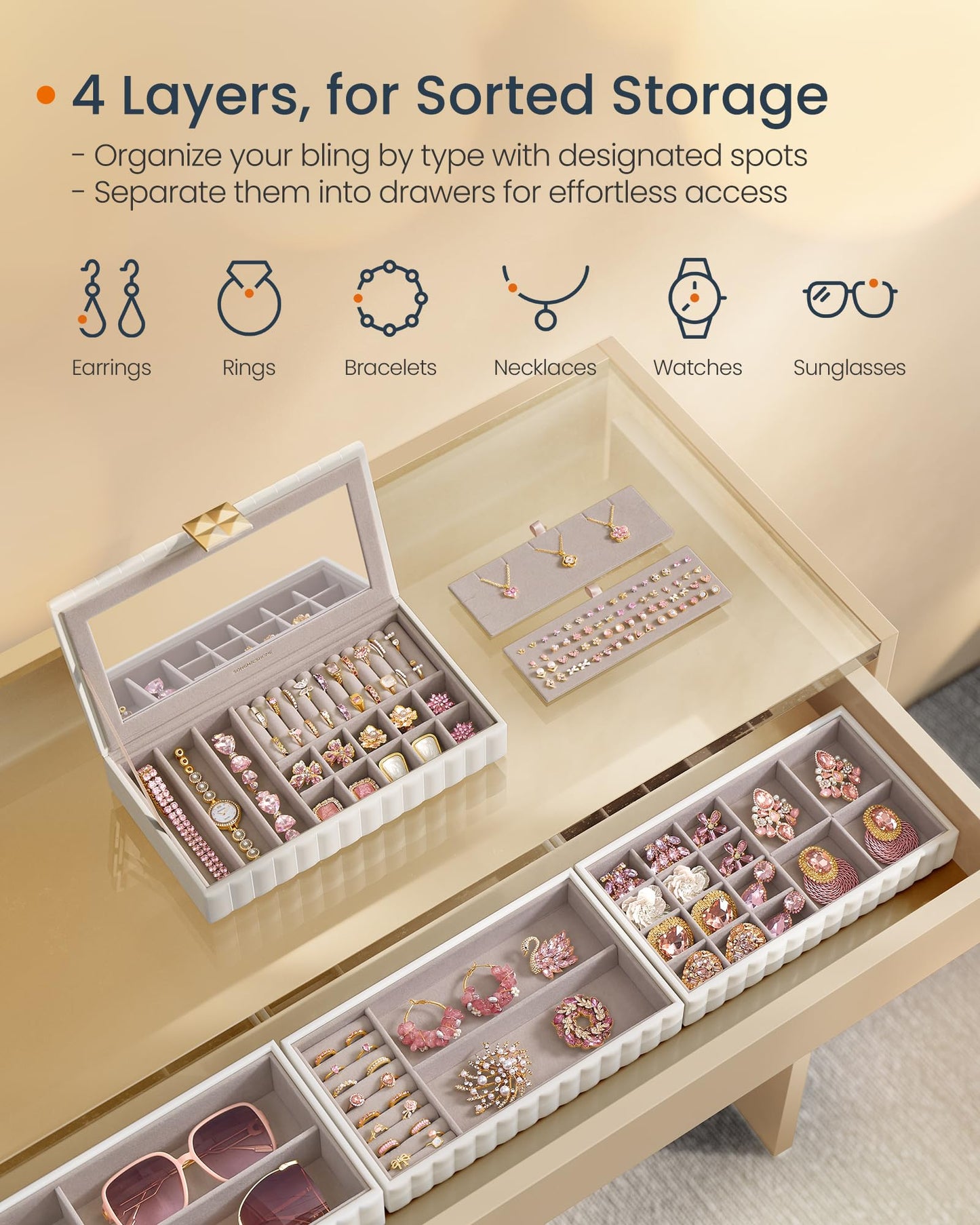 SONGMICS 4-Tier Stackable Jewelry Storage Organizer