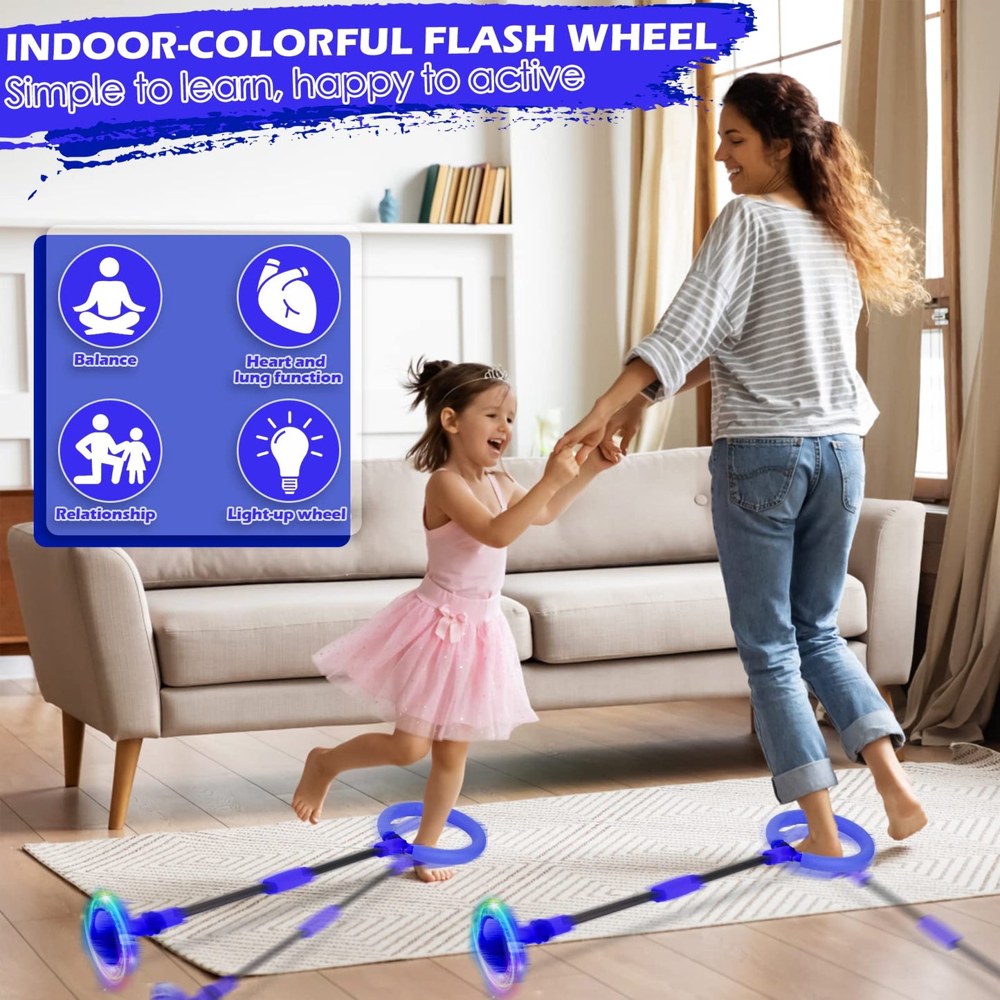 GleeGlow Ankle Skip Ball for Kids, Foldable Skip it with Colorful Flash Wheel, Outside Toys for Kids, Gift for Girls & Boys Age 5 6 7 8 9 10 Years Old (Blue)
