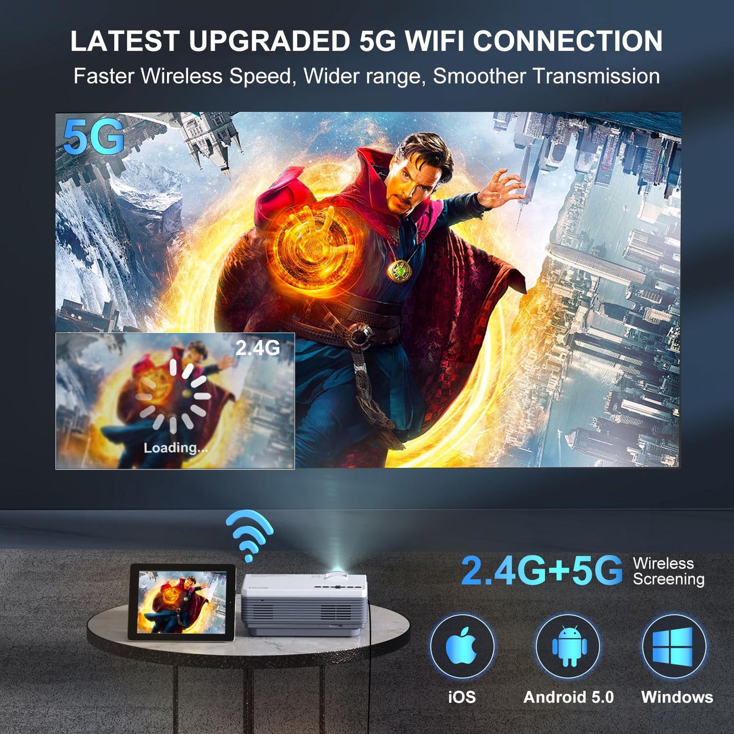 FUDONI 5G WiFi Native 1080P Outdoor Projector