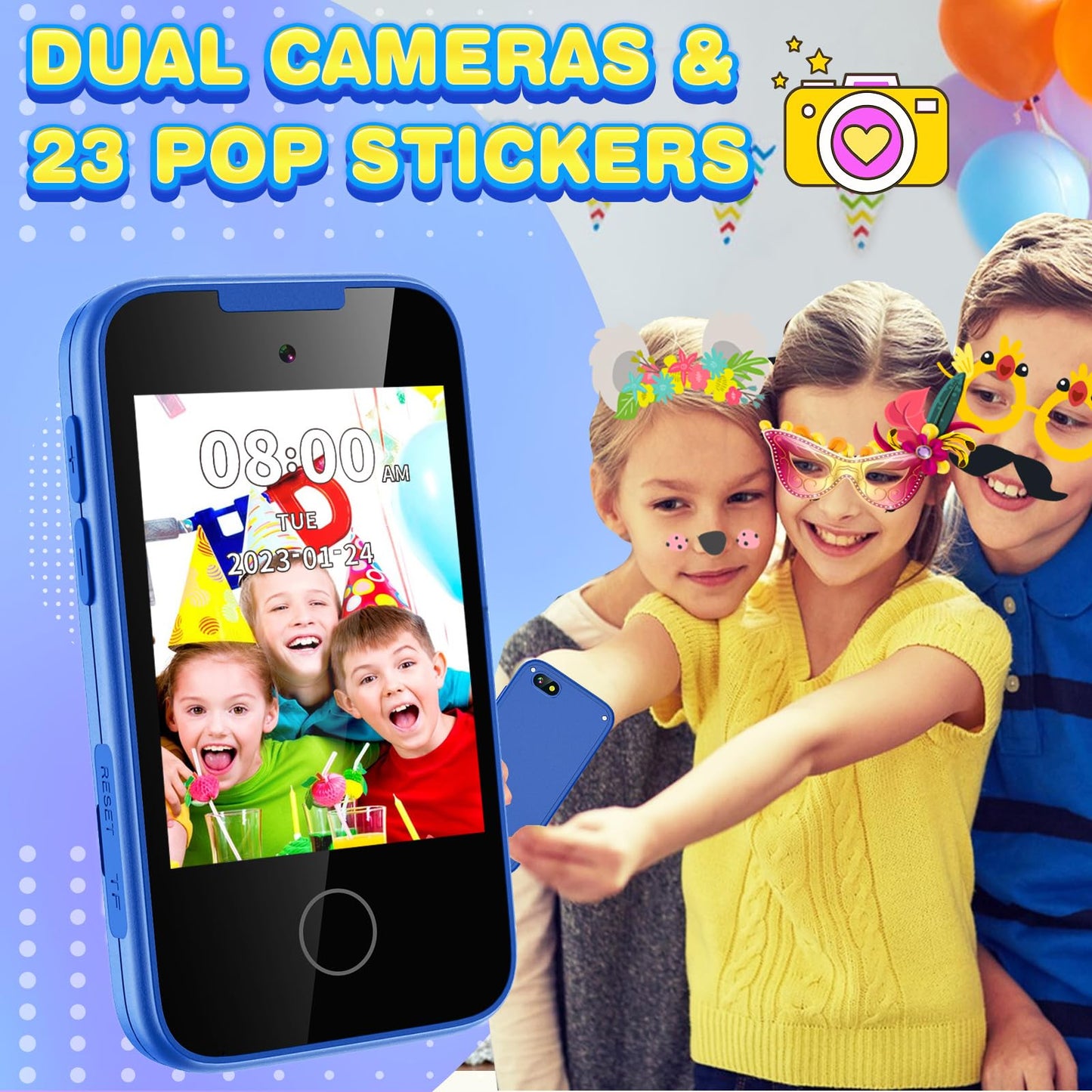 Sedzofan Upgrade Kids Phone, Toys for 3 4 5 6 Year Old Boys Touchscreen MP3 Music Player with Camera, Habit Tracker, Games Toddler Smart Phone Portable Toy for 3-6 Year Old Boys with SD Card