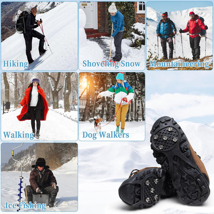LACE INN Non Slip Gripper Spike, Ice Grippers Traction Cleats Snow Shoe Spikes Grips Crampons with 10 Steel Studs Cleats 2 Pair