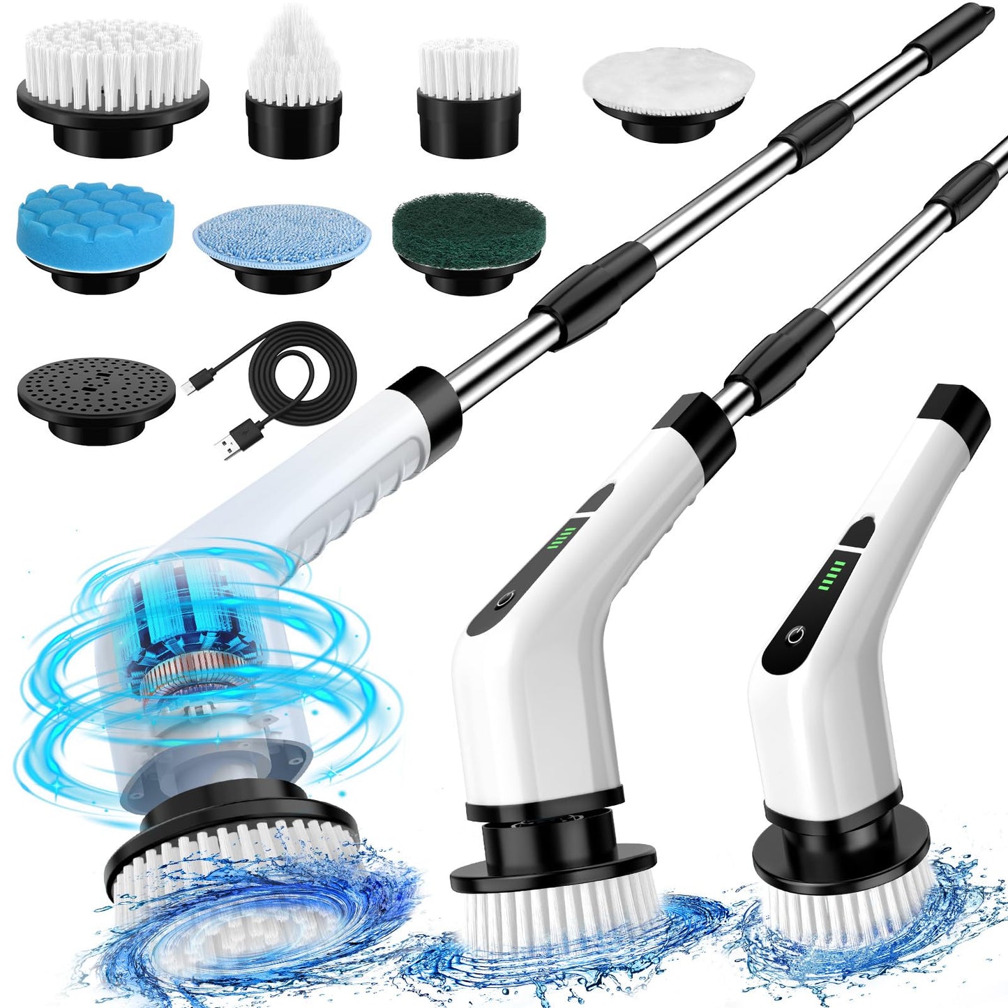 Guiseapue Electric Spin Scrubber, Cordless Cleaning Brush, Shower Cleaning Brush with Adjustable Extension Arm 7 Replaceable Brush Heads, Power Shower Scrubber for Bathroom, Tub, Tile, Floor, Glass