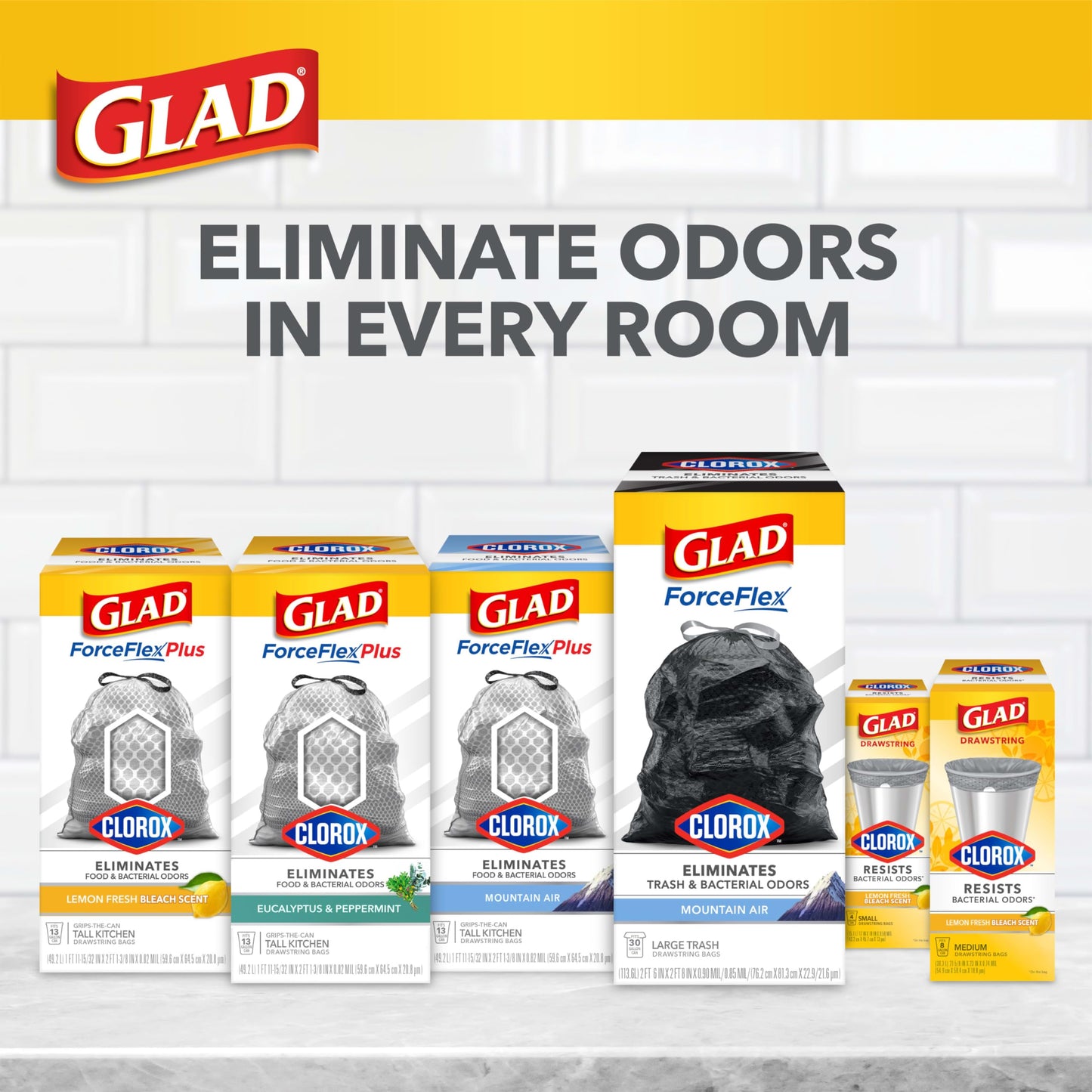 Glad Lemon Fresh Drawstring Trash Bags, 26 Ct