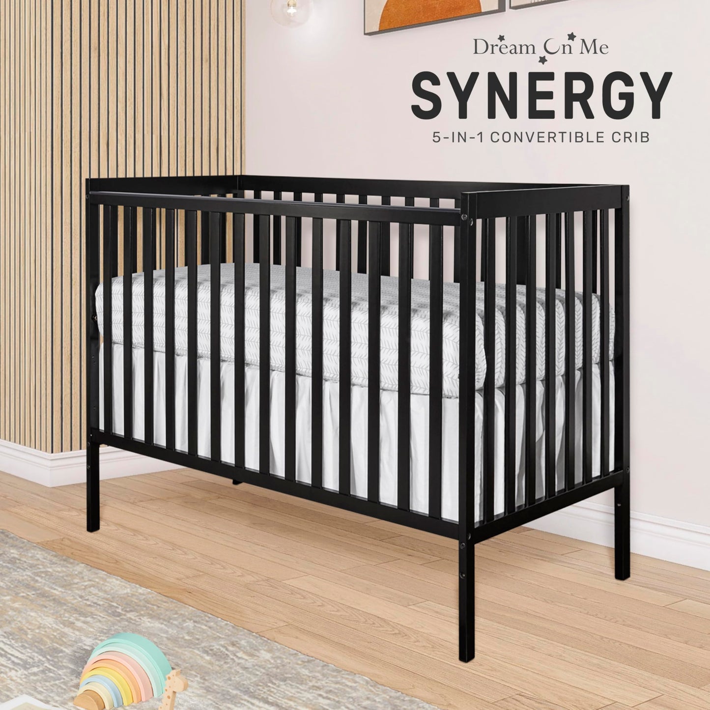 Dream On Me Synergy 5-In-1 Convertible Crib In Black, Greenguard Gold Certified