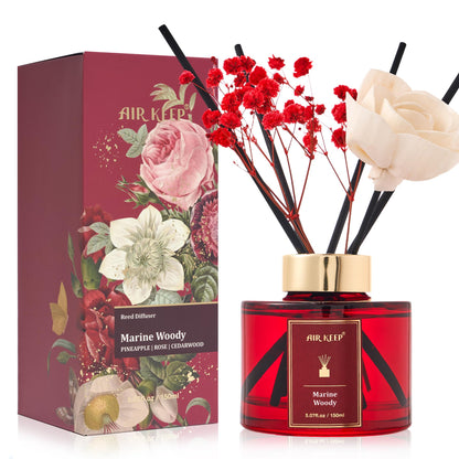 Airkeep Flower Reed Diffusers Set, 5.07 oz Pineapple/Rose/Cedarwood Scented Oil Diffuser with 8 Reed Sticks, Home Fragrance Diffuser Gift Set for Bathroom & Office Decor 150ml