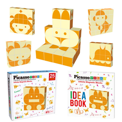 Picasso Cubes 25 Piece Magnetic Puzzle Game Magic Cube Puzzles Brain Teaser Set Kids Toy Magnet Pattern Block Matching Toys with Free Ideabook 150+ Inspirations Included STEM Learning Early Education