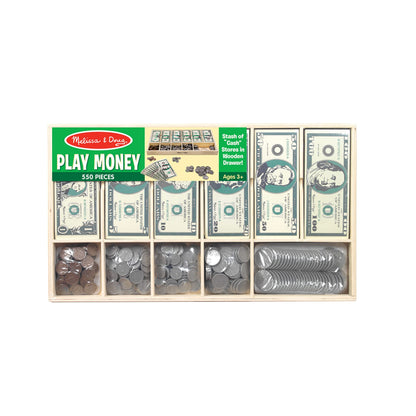 Melissa & Doug Play Money Set - Educational Toy With Paper Bills and Plastic Coins (50 of Each Denomination) and Wooden Cash Drawer for Storage