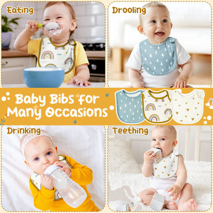 2ooya Cotton Drooling Baby Bib - 3Pcs Unisex Boy Girl Cotton Teething Infant Bibs with Adjustable Buttons Boho Rainbow Toddler Food Bibs Keepsake Baby Gift Photo Props for Baby Shower(6-12 months)