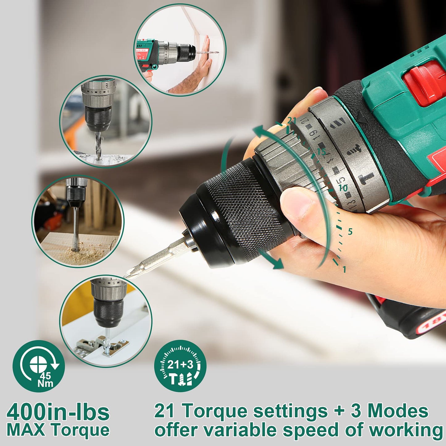 18V Cordless Hammer Drill With Bit Set