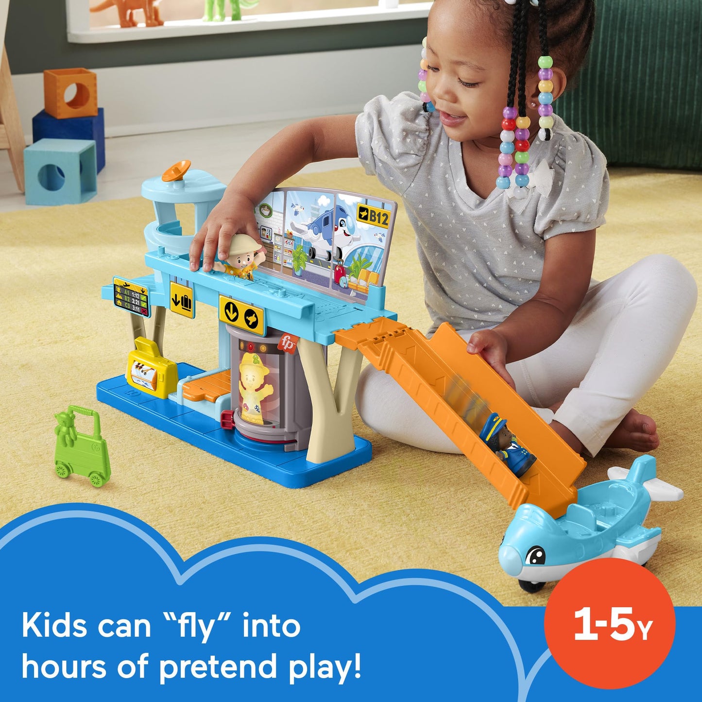 Fisher-Price Little People Toddler Toy Everyday Adventures Airport Playset with Airplane for Preschool Pretend Play Ages 1+ Years