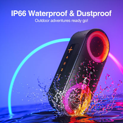 Rythflo Bluetooth Speakers, [Blod Bass & Dynamic Lights] Portable Wireless Speaker with 20W Powerful Sound, 24Hrs Playtime, Build-in MIC, IP66 Waterproof/Dustproof Blue Tooth Speaker
