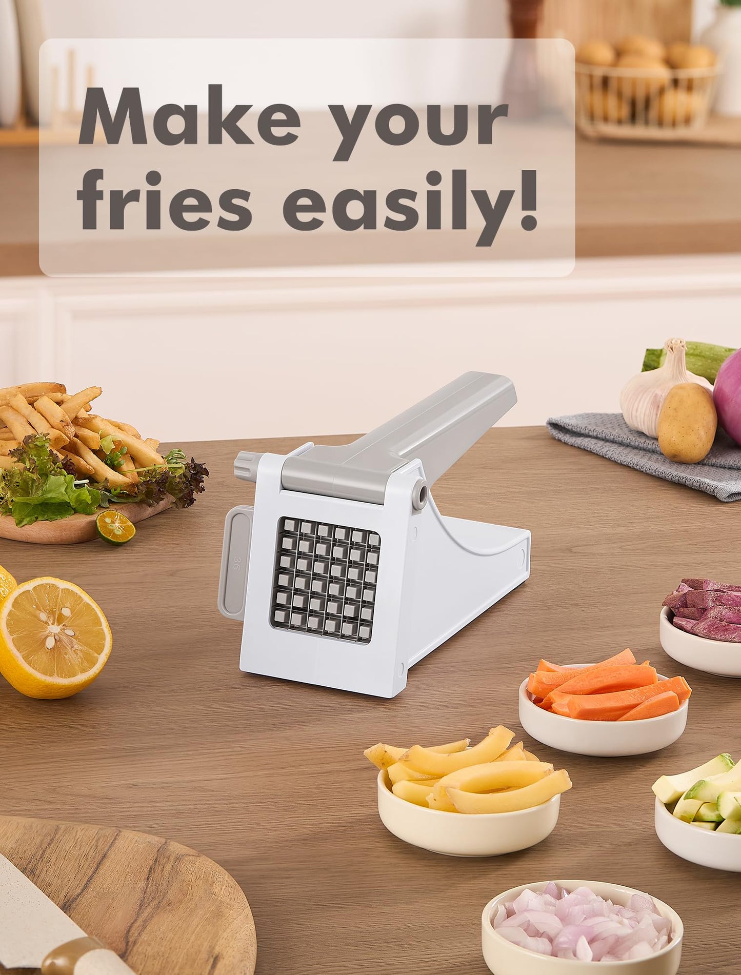 French Fry Cutter, Geedel Professional Potato Cutter for French Fries, Potato Slicer French Fry Maker for Carrot, Cucumber, Onion, Zucchini and more