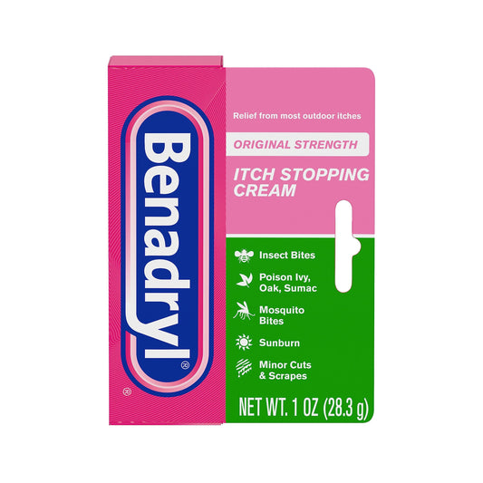 Benadryl Original Strength Itch Stopping Anti-Itch Cream, Diphenhydramine HCl Topical Analgesic & Zinc Acetate Skin Protectant, Relief from Most Outdoor Itches, 1 oz