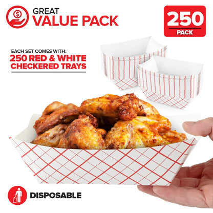 Eco-Friendly Checkered Paper Food Trays, 250 Pack