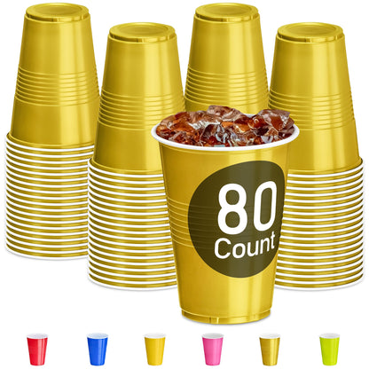 Golden 16 oz Plastic Party Cups, 80 Pack