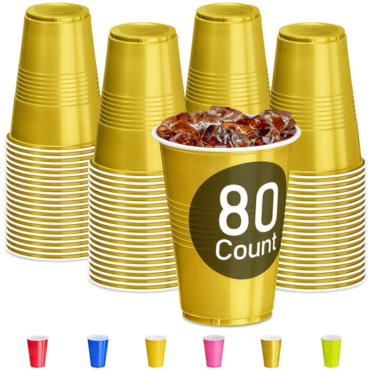 Golden 16 oz Plastic Party Cups, 80 Pack