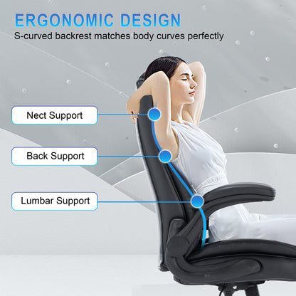 UPDATE DEAD ❗ HESL Excutive Office Chair with Adjustable Back Support,Ergonomic Office Chair with Flip up Arms,Office Chair with Wheels,Home Office Chair with Faux Leather High Back Relieve Back Pain Black