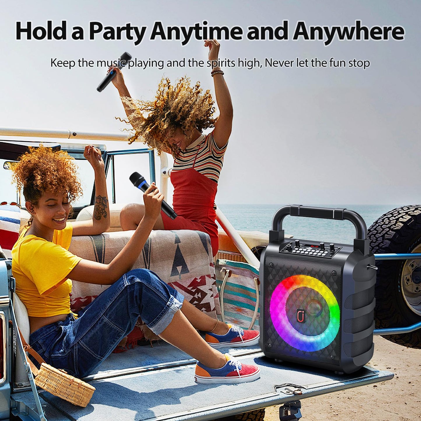 Portable Karaoke Machine with 2 Wireless Microphones