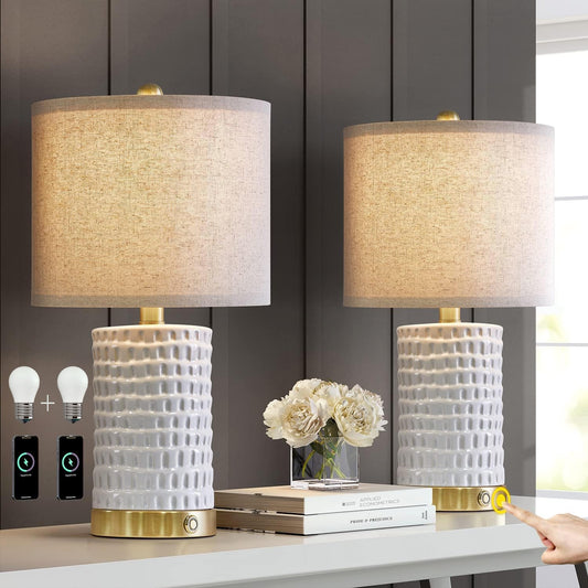 PORTRES Dimmable Ceramic Table Lamp Set with USB