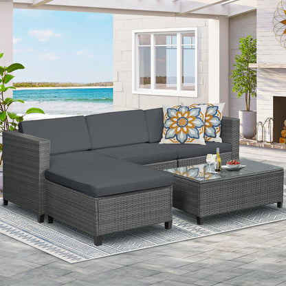 Outdoor Grey Rattan Patio Sectional Sofa Set