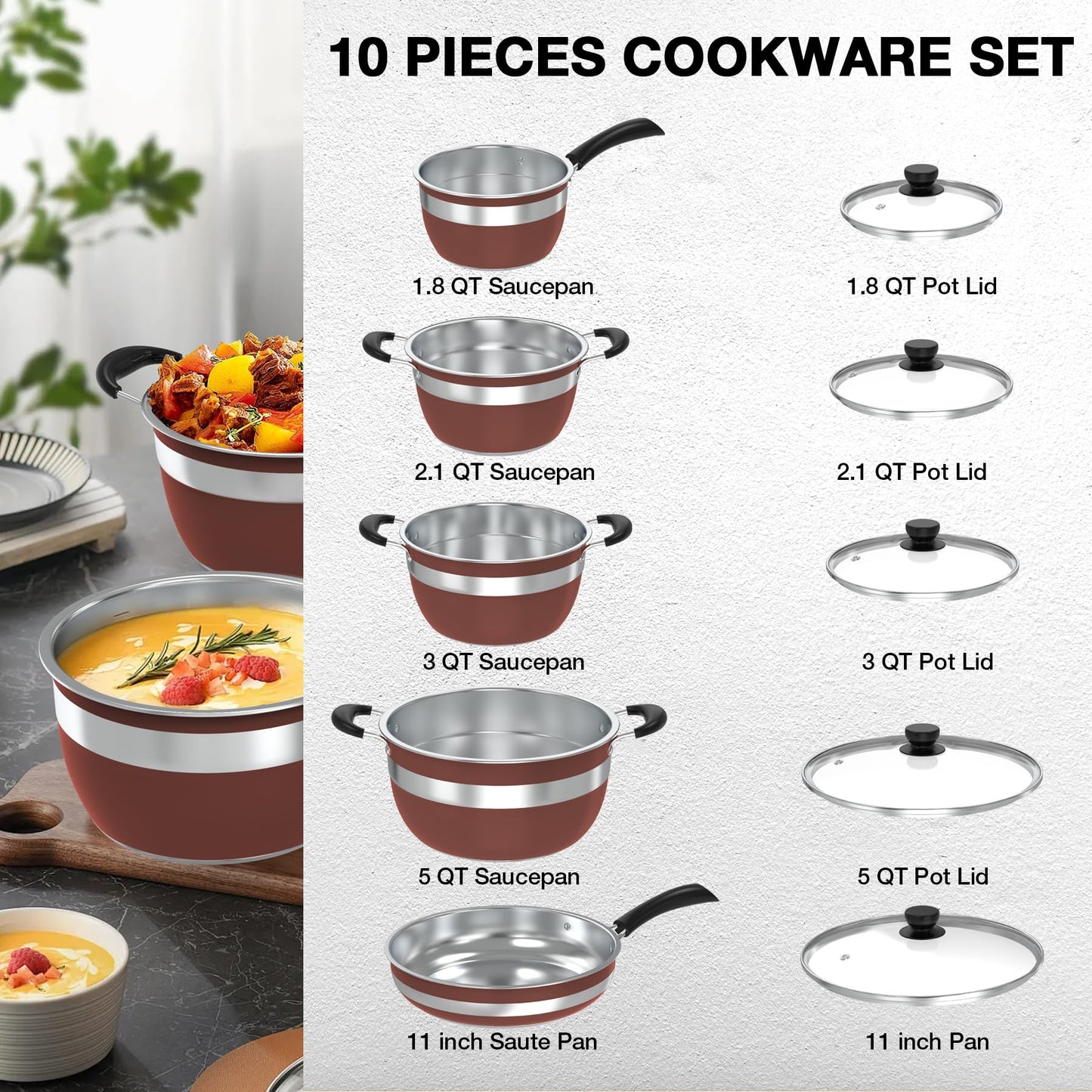 Stainless Steel 10-Piece Cookware Set with Lids