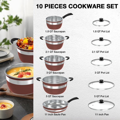 Stainless Steel 10-Piece Cookware Set with Lids