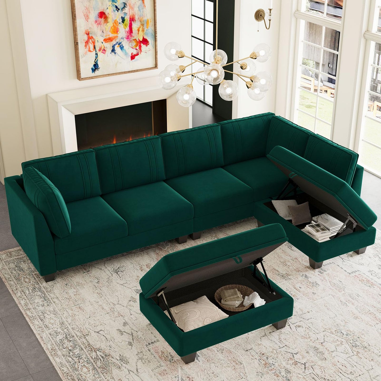 L-Shaped Sectional Sofa with Storage Ottoman