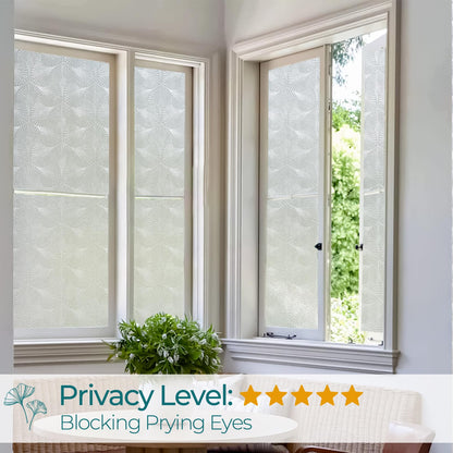 Windimiley Privacy Window Film Frosted Glass Window Cling Bathroom Peel and Stick Sun Blocking Decorative Ginkgo Opaque Door Window Tint for Home，17.4x78.7in