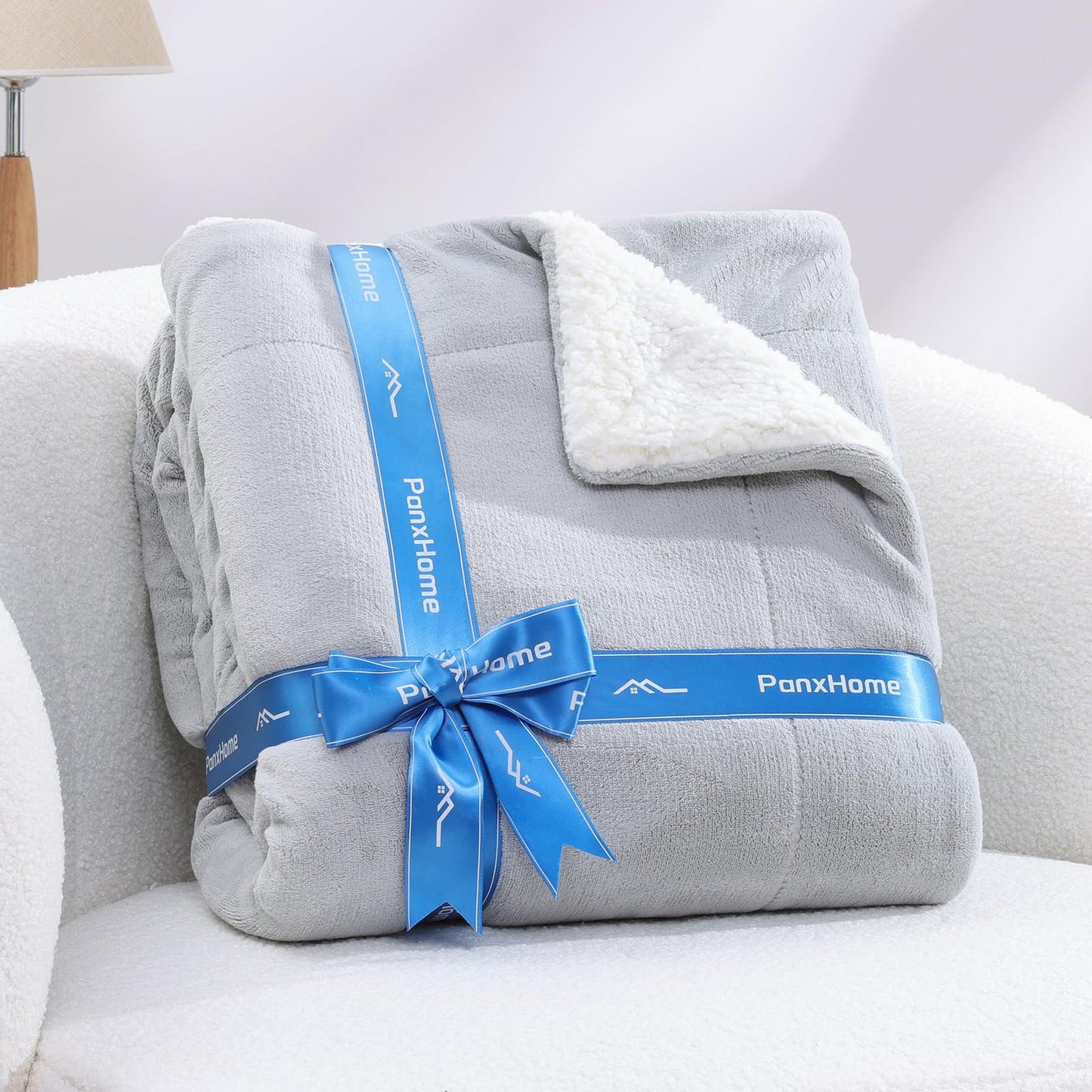 PanxHome Sherpa Fleece Blanket 60"x80", Thick Blankets for Winter, Fuzzy Blanket Twin Size for Couch, Cozy Milk Velvet Blanket, 520GSM Warm Blanket for Bed Sofa Couch,Anti-Static, Light Grey
