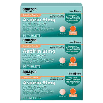 108 Count Amazon Basic Care Aspirin Chewable Tablets