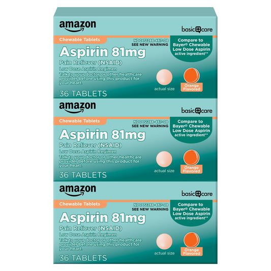 108 Count Amazon Basic Care Aspirin Chewable Tablets