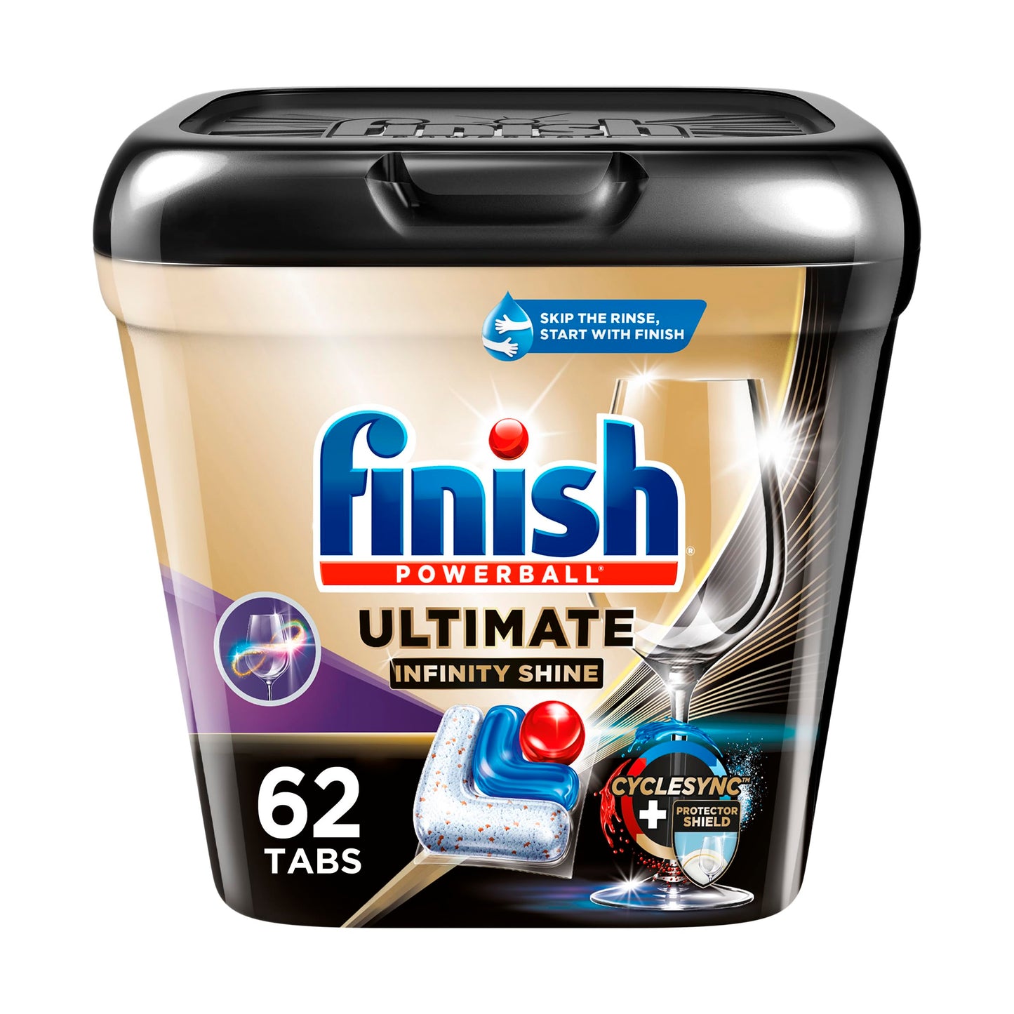 FINISH Ultimate Plus Infinity Shine Dishwasher Pods, 62 Count - Dishwasher Detergent Tablets with CycleSync Technology, Removes Burnt-On Stains, Degreases, Extra Scrubbing Power, and Dishwasher Soap