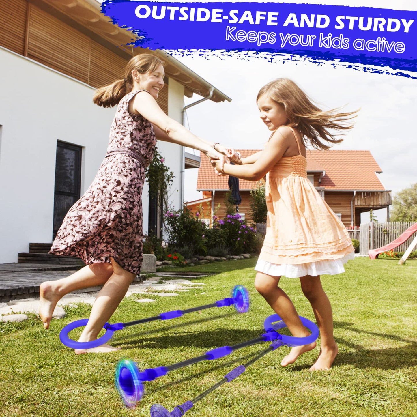 GleeGlow Ankle Skip Ball for Kids, Foldable Skip it with Colorful Flash Wheel, Outside Toys for Kids, Gift for Girls & Boys Age 5 6 7 8 9 10 Years Old (Blue)