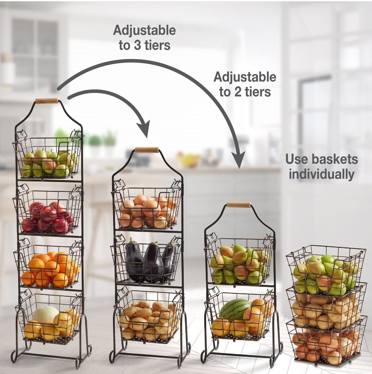 Gourmet Basics 4-Tier Metal Fruit Basket Stand