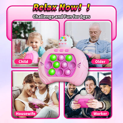 Fast Push Bubble Game,Rainbow Pop Fidget Toys for Kids, Handheld Light Up Popping Game with 4 Game Modes Funny Toys, Gift Idea for 6-12 8-12 Kids Puzzle Game Sensory Toys (Pink Uni-Corn)