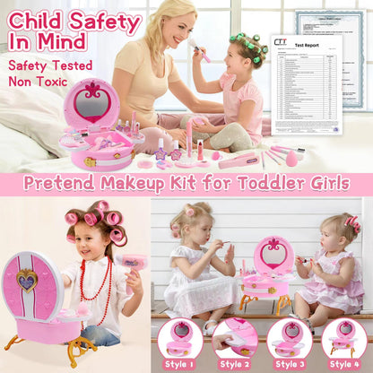 Toys for Girls,Kids Makeup Kit for Girl,Toddler Vanity Makeup Set with Lights,Sound,Kids Toys Princess Pretend Play Washable Make Up Toy,Christmas Birthday Gifts Toys for 3 4 5 6 7 8-10 Year Old Girl