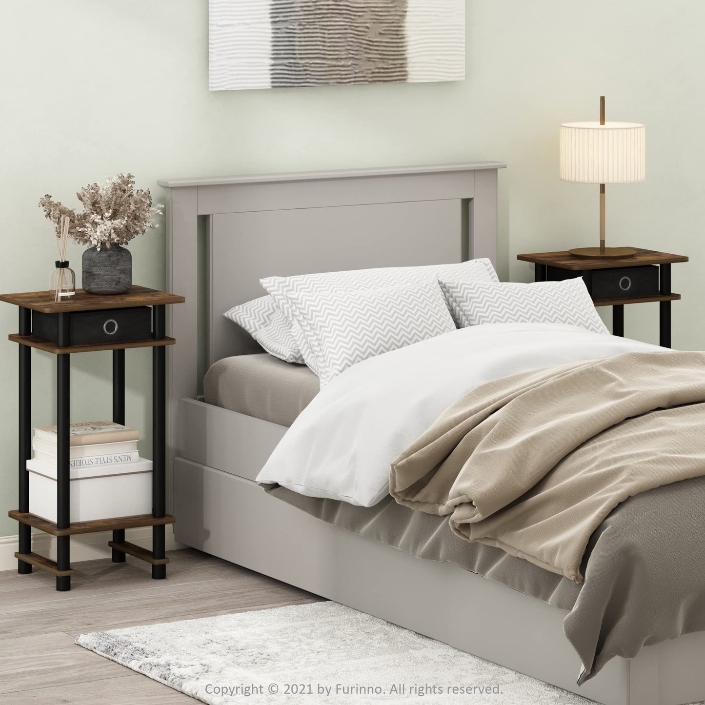 Furinno Tall End Table with Drawer, 2-Pack