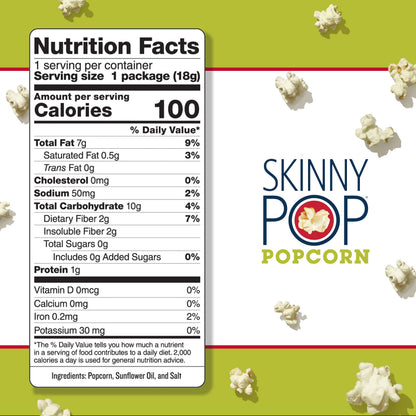 SkinnyPop Original Gluten Free Snack Bags, 30 Pack