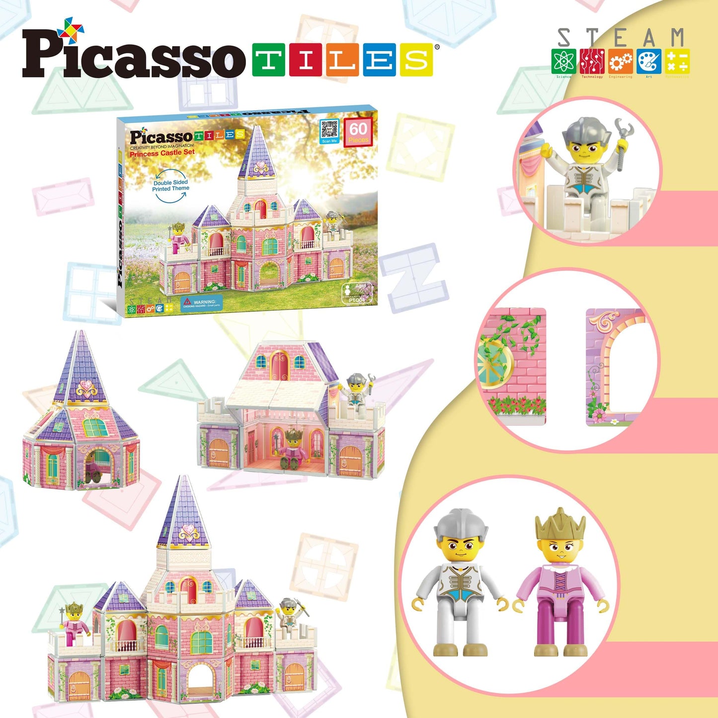 PicassoTiles Princess Castle Magnetic Building Blocks